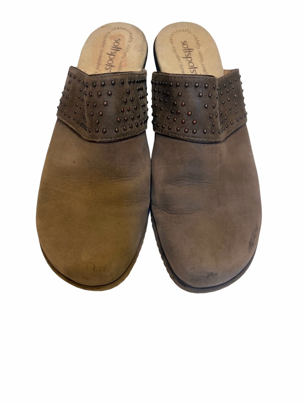 Softspots Womens Sz 10 Slip On Suede Tan Nubuck Leather Mules
Clogs w/studded